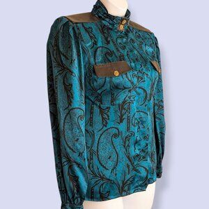 V. Gerry Goldblum 100% Silk Blue Paisley Blouse